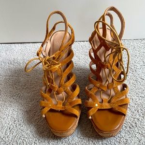 Joie Larissa Leather Lace-up Wedge Sandals, 38